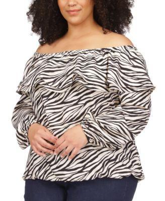 MICHAEL Michael Kors Plus Size Tiger Ruffle Top Women's Clothing Product Image