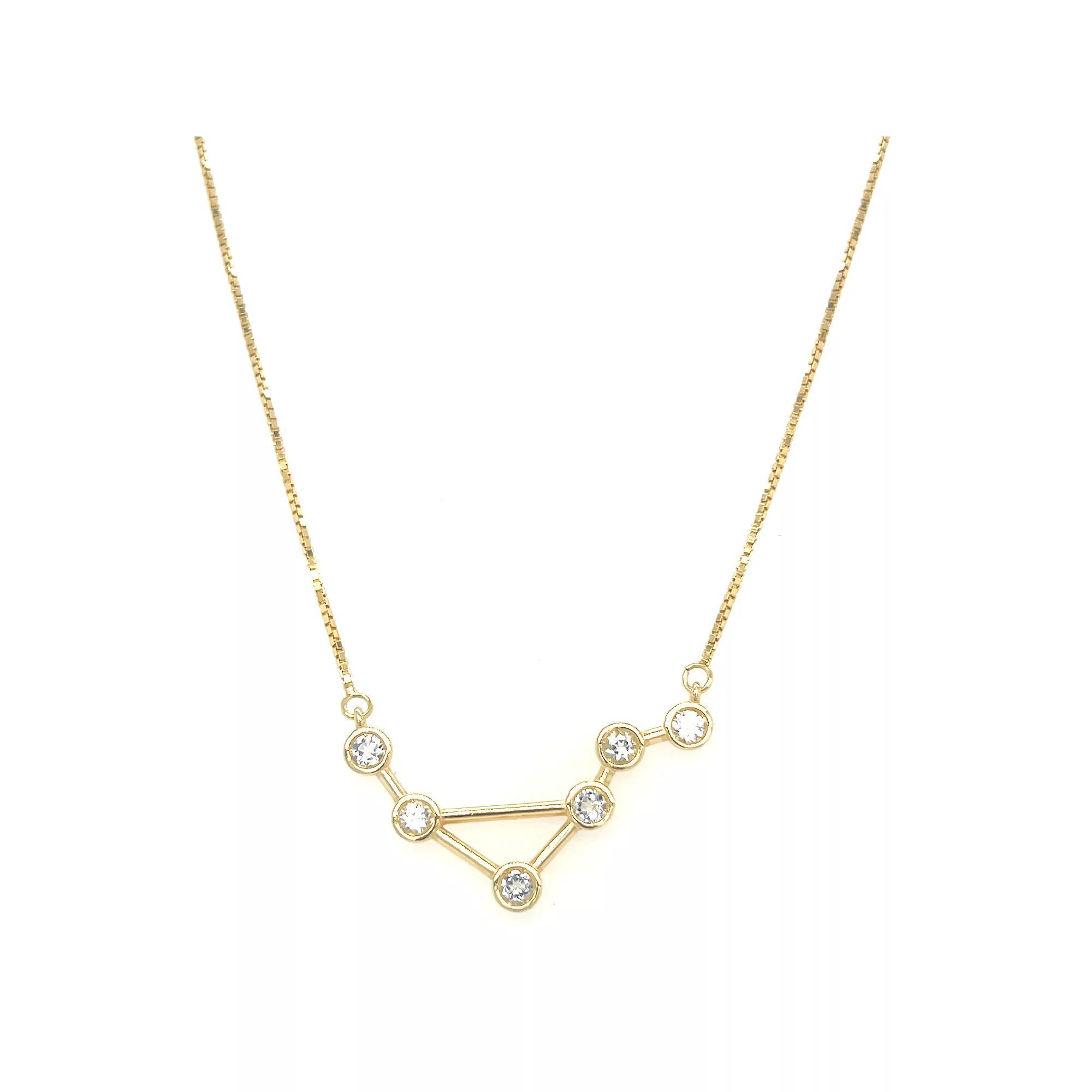 Meshmerise Sterling Silver White Topaz Zodiac Constellation Necklace, Women's, Size: 16-18" ADJ, Gold Tone Libra Product Image