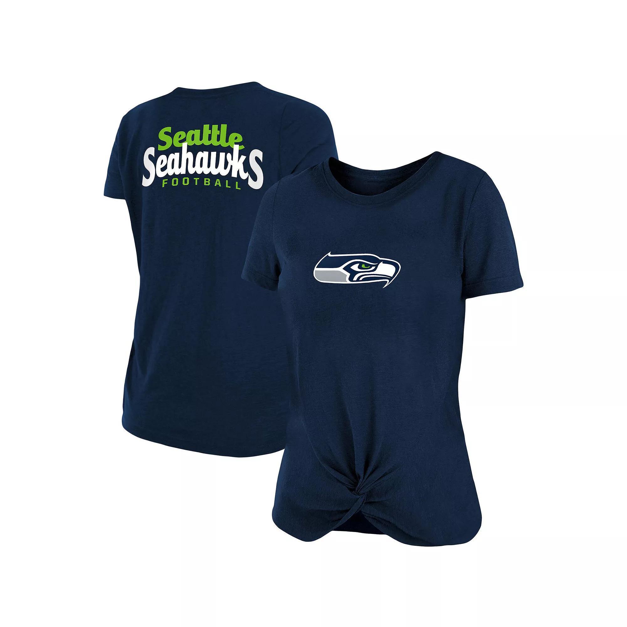 Women's New Era College Navy Seattle Seahawks Slub T-Shirt with Front Twist Knot, Size: Medium, Blue Product Image