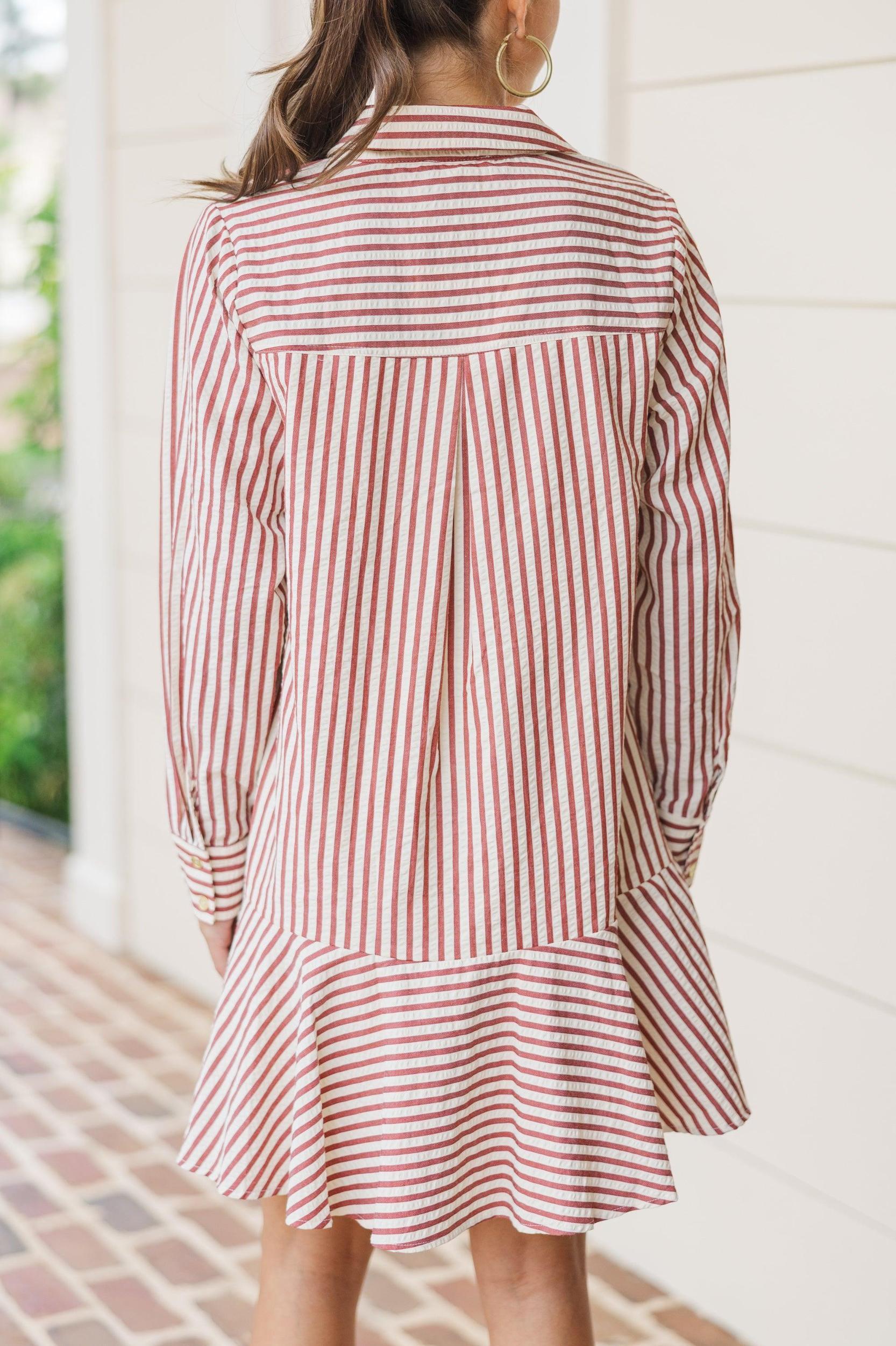This Is The Day Burgundy Red Striped Dress Female Product Image