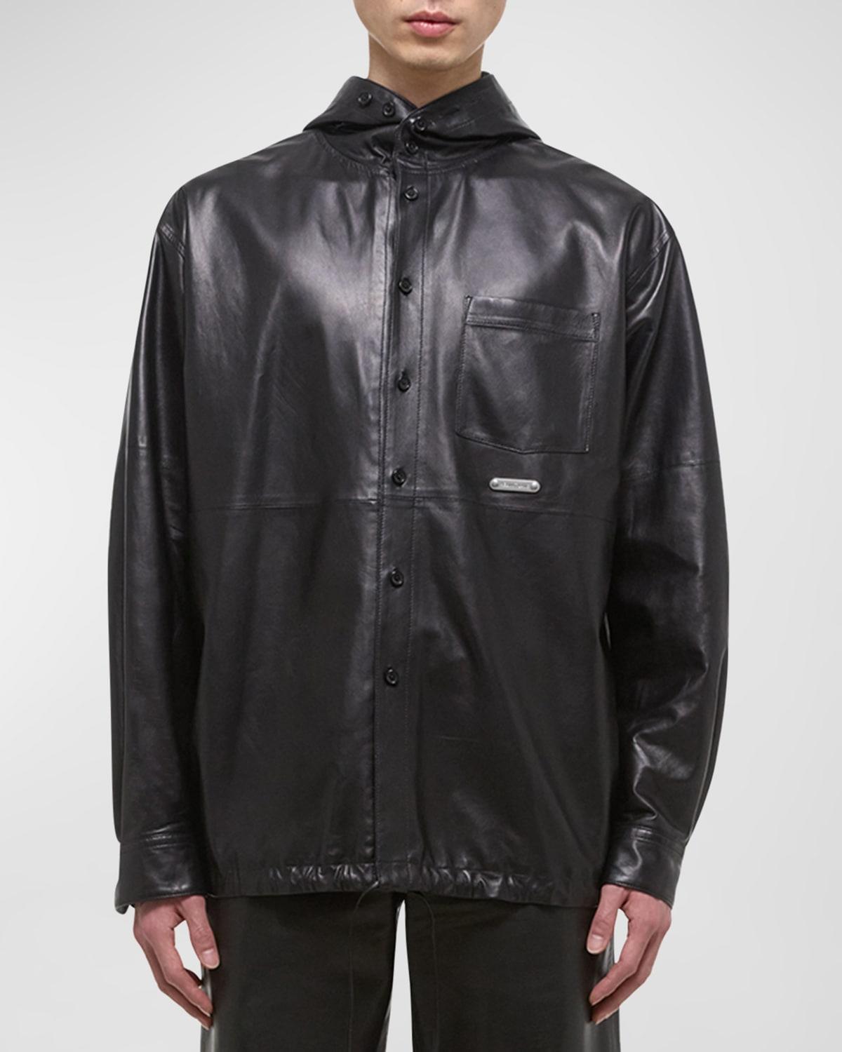 Mens Leather Hooded Shirt Product Image