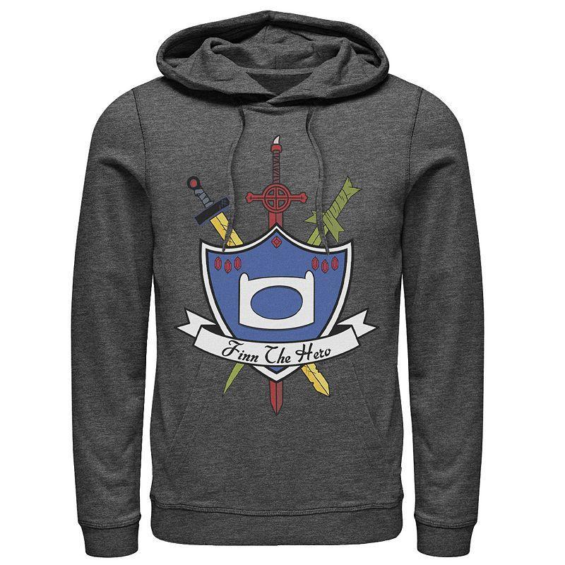 Men's Cartoon Network Adventure Time Finn The Hero Sword And Shield Banner Hoodie, Size: 3XL, Black Product Image