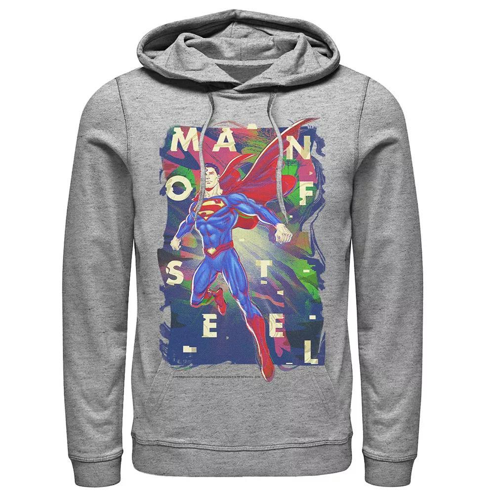 Men's DC Comics Superman Man Of Steel Bold Glitch Poster Hoodie, Size: 3XL, Athletic Grey Product Image