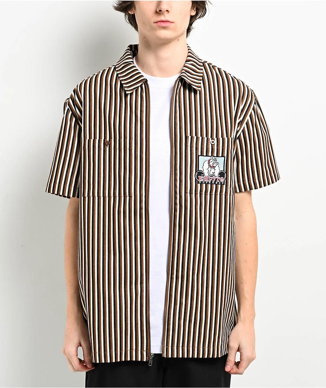 Empyre Glen Black, White & Brown Stripe Short Sleeve Zip Shirt Product Image
