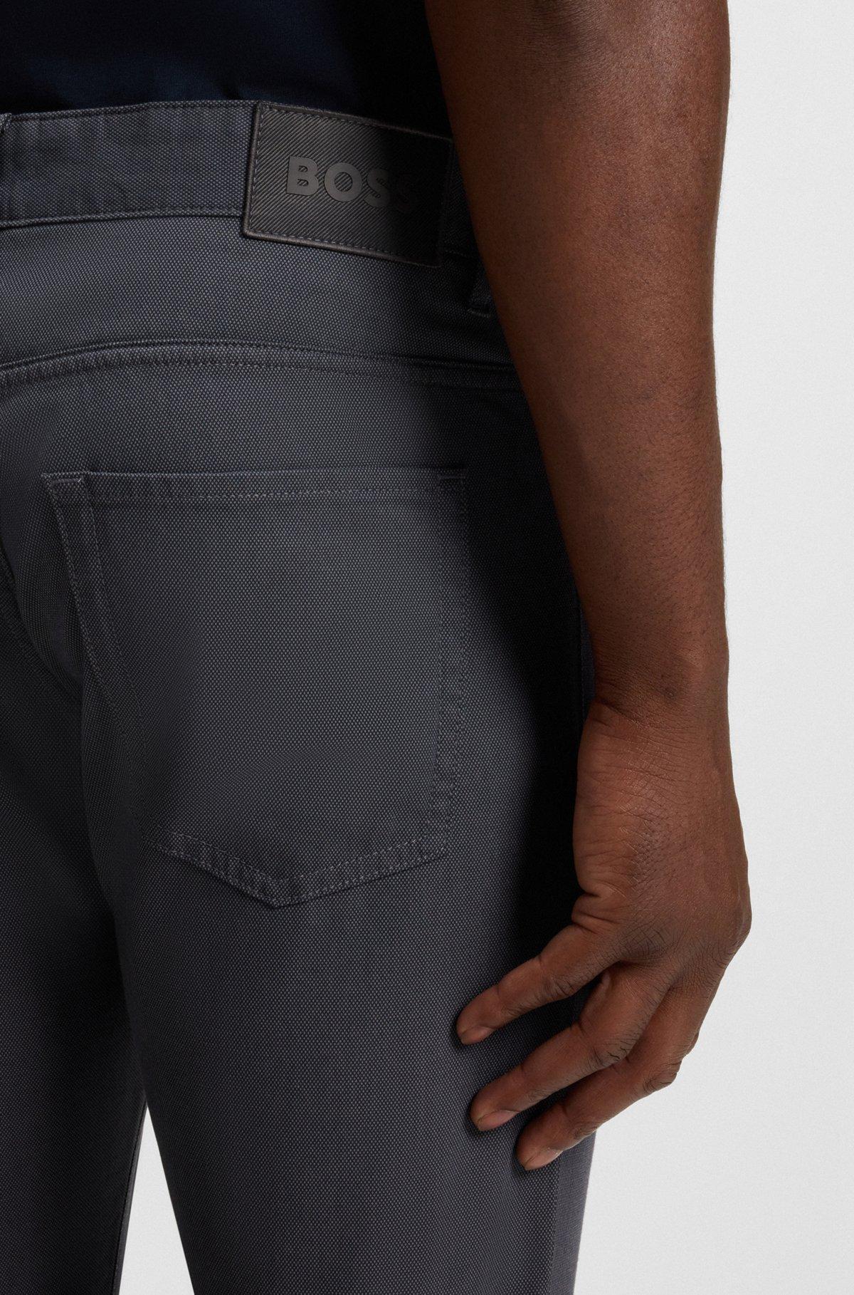 BOSS - Delaware slim-fit trousers in patterned stretch cotton - Dark Blue Product Image