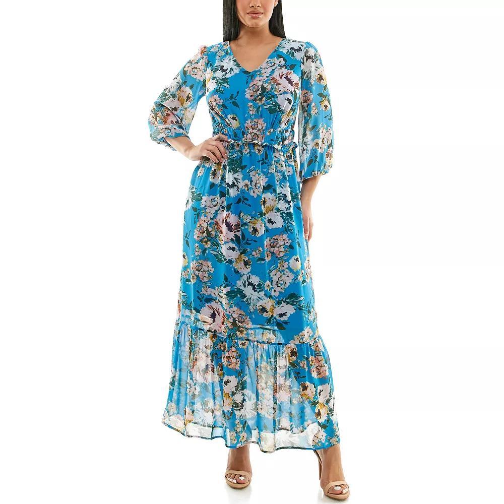 Women's Nina Leonard Chiffon Printed Maxi Dress, Size: Small, Red Team Product Image