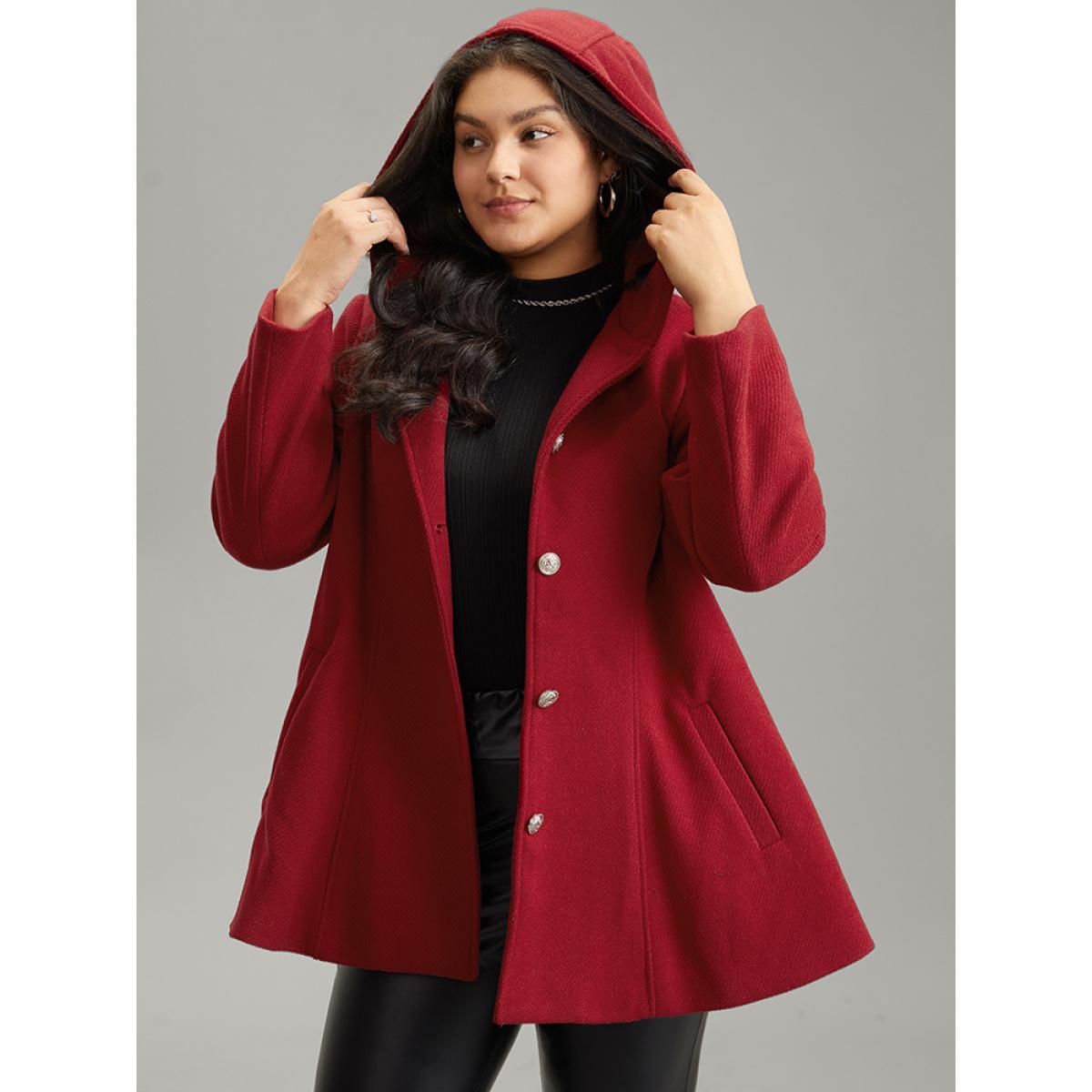 Plus Size Solid Hooded Belted Buckle Detail Coat Women Scarlet Elegant Lined Ladies Dailywear Winter Coats BloomChic 26/4X Product Image