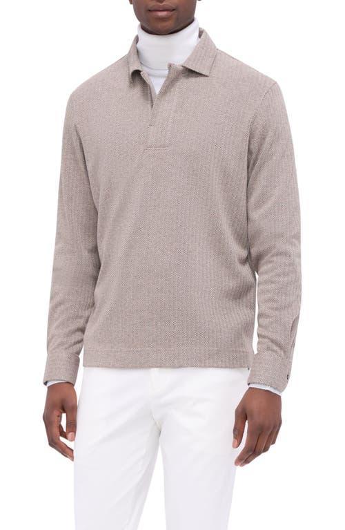 BUGATCHI Long Sleeve Cotton Blend Polo In Desert Product Image