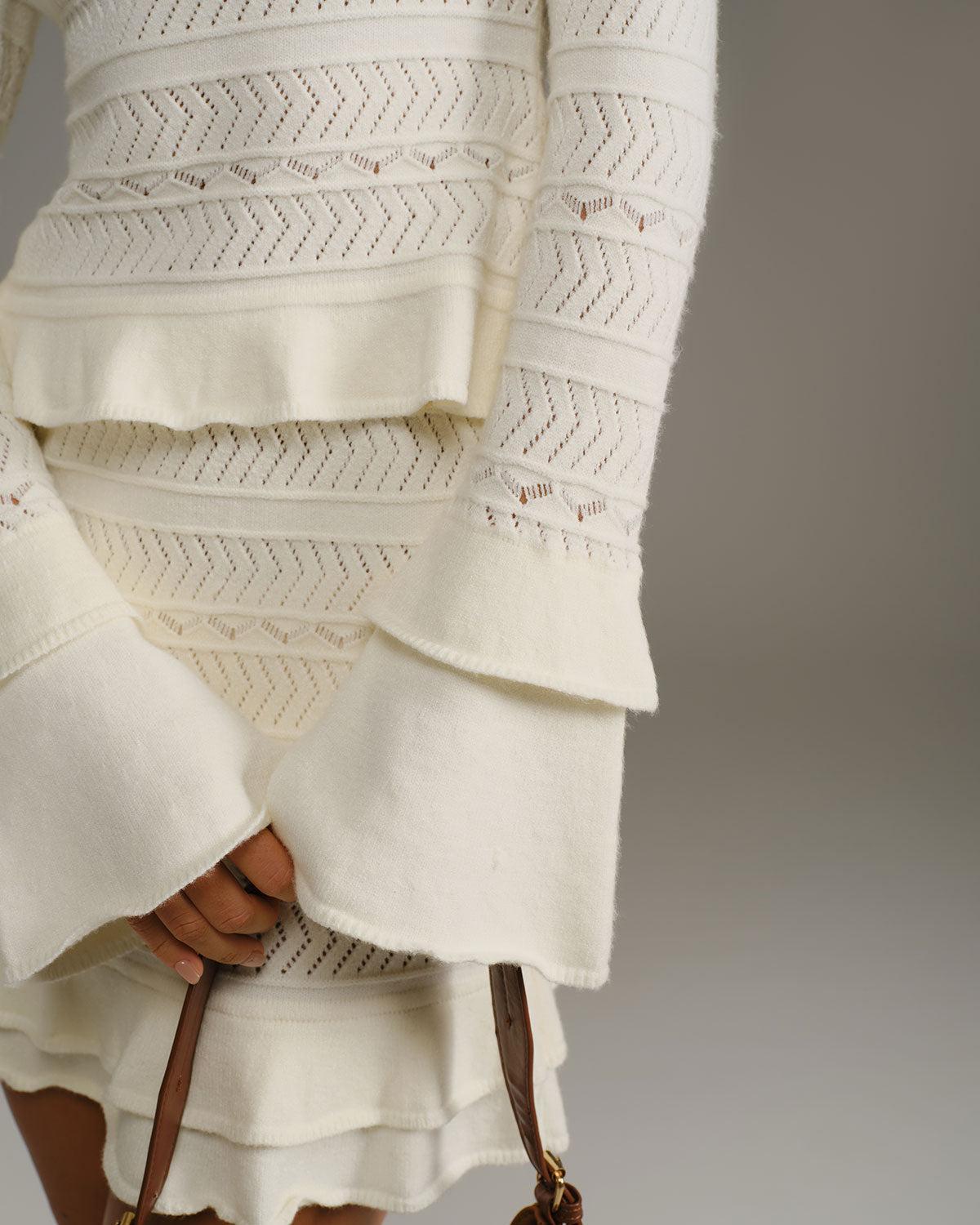 Beige Ruffle Bell Sleeve Tee Product Image