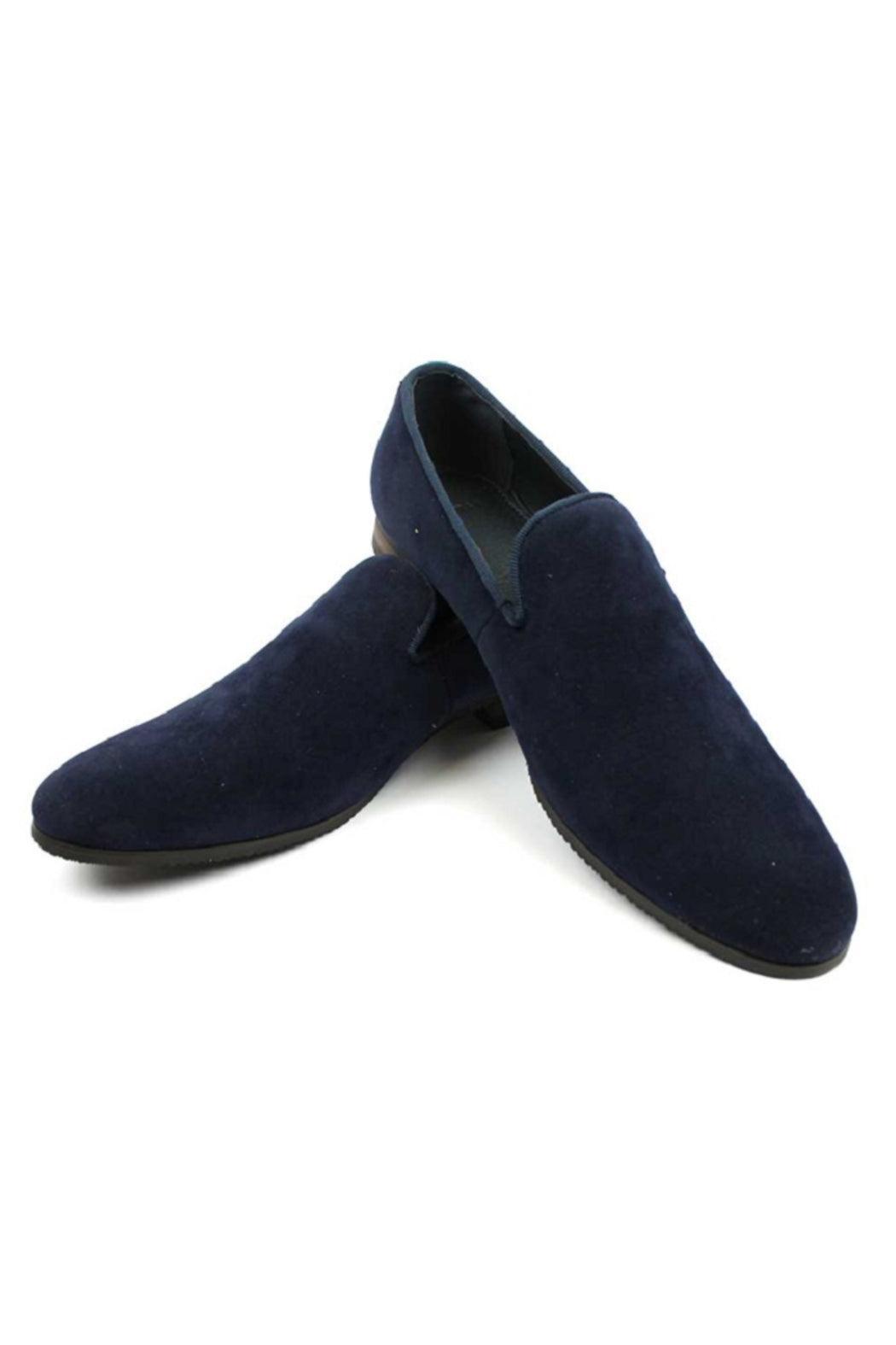 Navy Blue Suede Slip On Dress Shoes Product Image