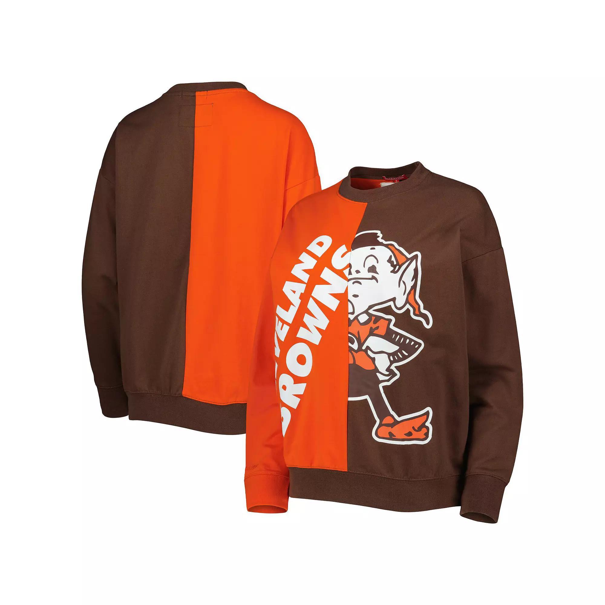 Women's Mitchell & Ness Orange/Brown Cleveland Browns Big Face Pullover Sweatshirt, Size: XS Product Image