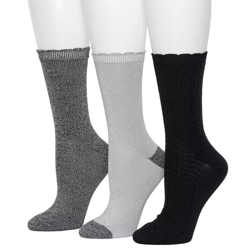 Women's Cuddl Duds® Plushfill 3-Pack Midweight Scallop Welt Texture Crew Socks, Size: 9-11, Black Product Image
