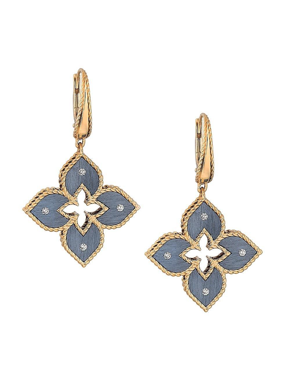 Womens Venetian Princess 18K Rose Gold, Blue Titanium & 0.09 TCW Diamond Medium Flower Drop Earrings Product Image
