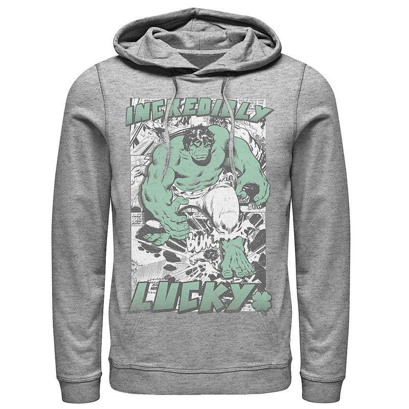 Men's Marvel Hulk Incredibly Lucky St. Patrick's Hoodie, Size: Medium, Athletic Grey Product Image