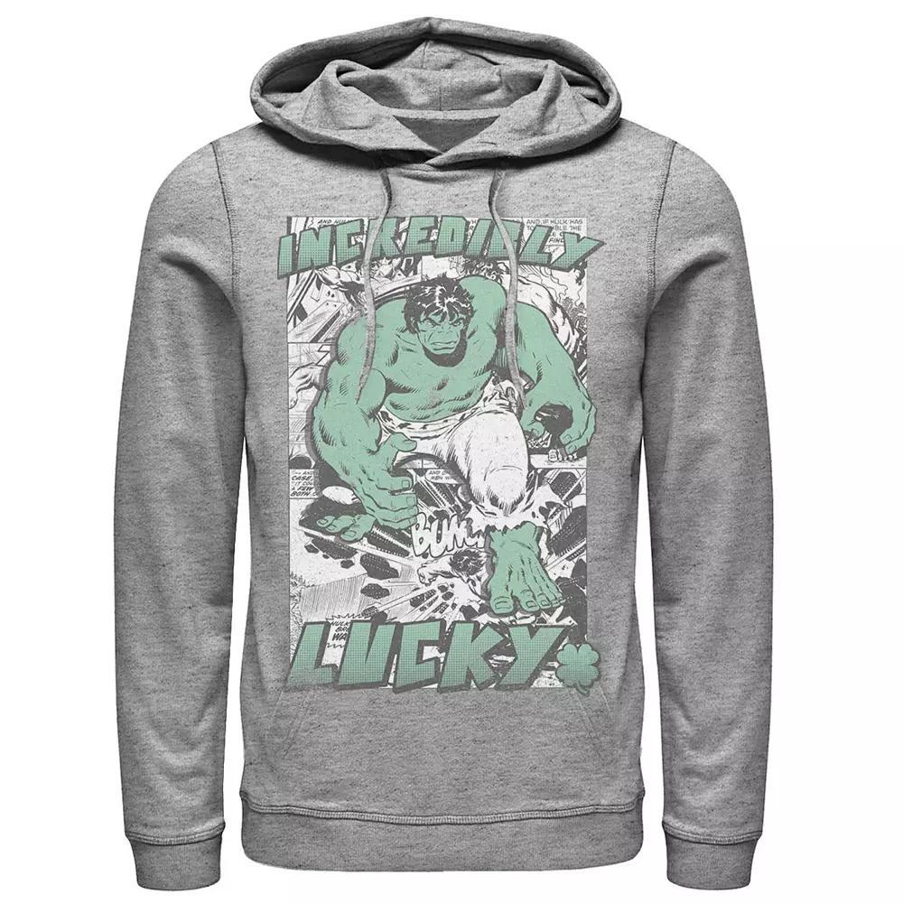Men's Marvel Hulk Incredibly Lucky St. Patrick's Hoodie, Size: Medium, Athletic Grey Product Image
