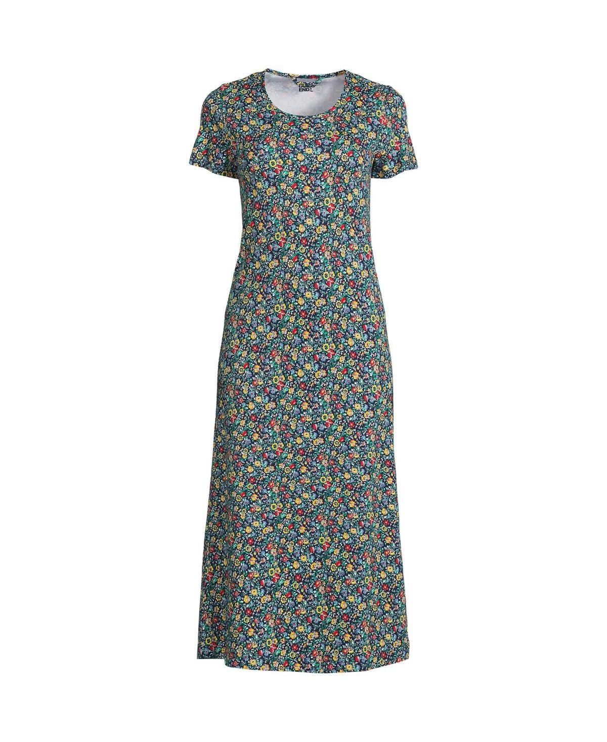 Plus Size Lands End Short Sleeve Midcalf Nightgown, Womens Deep Blue Product Image
