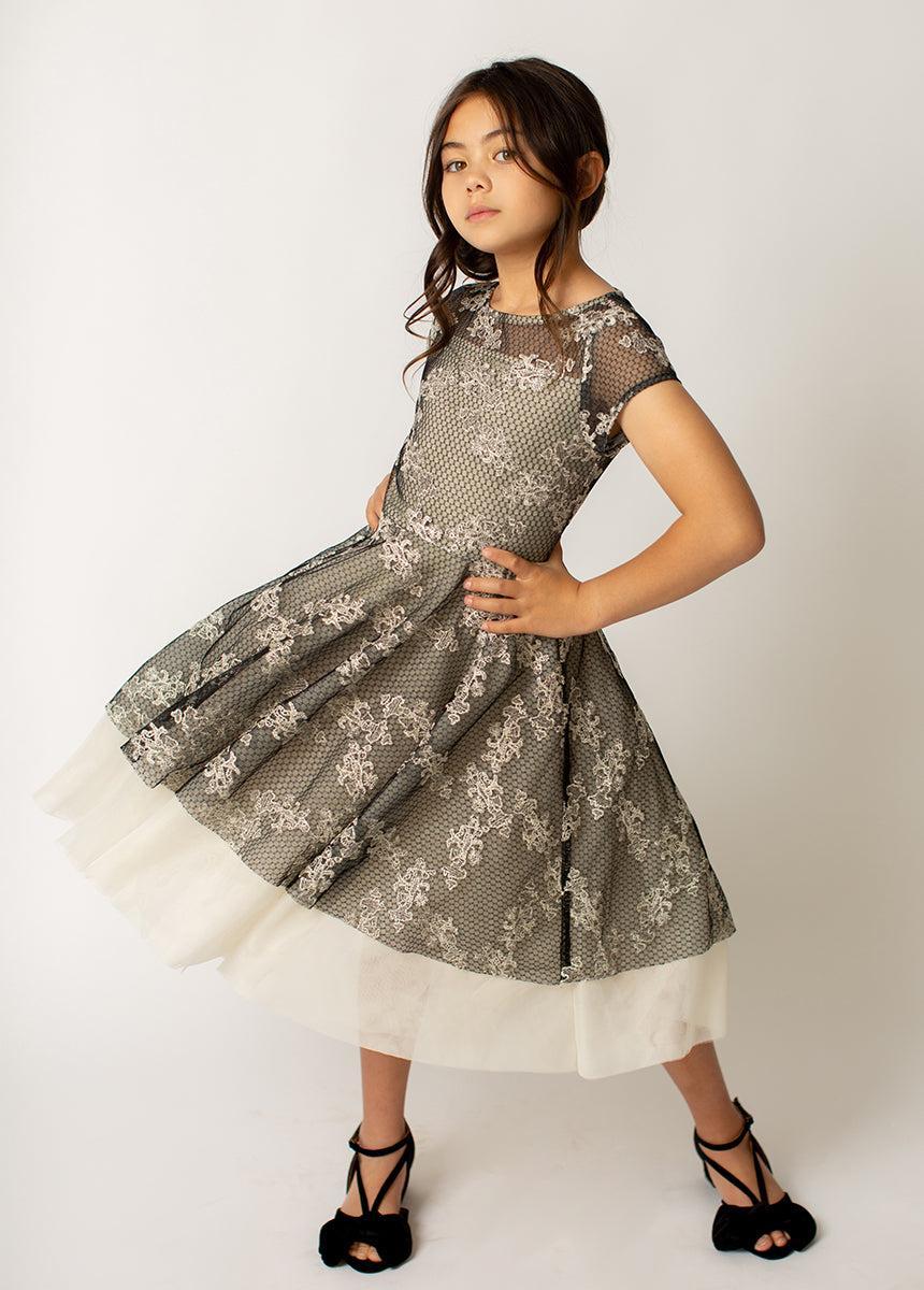 Annalise Petticoat Dress in Black Metallic Girls Product Image