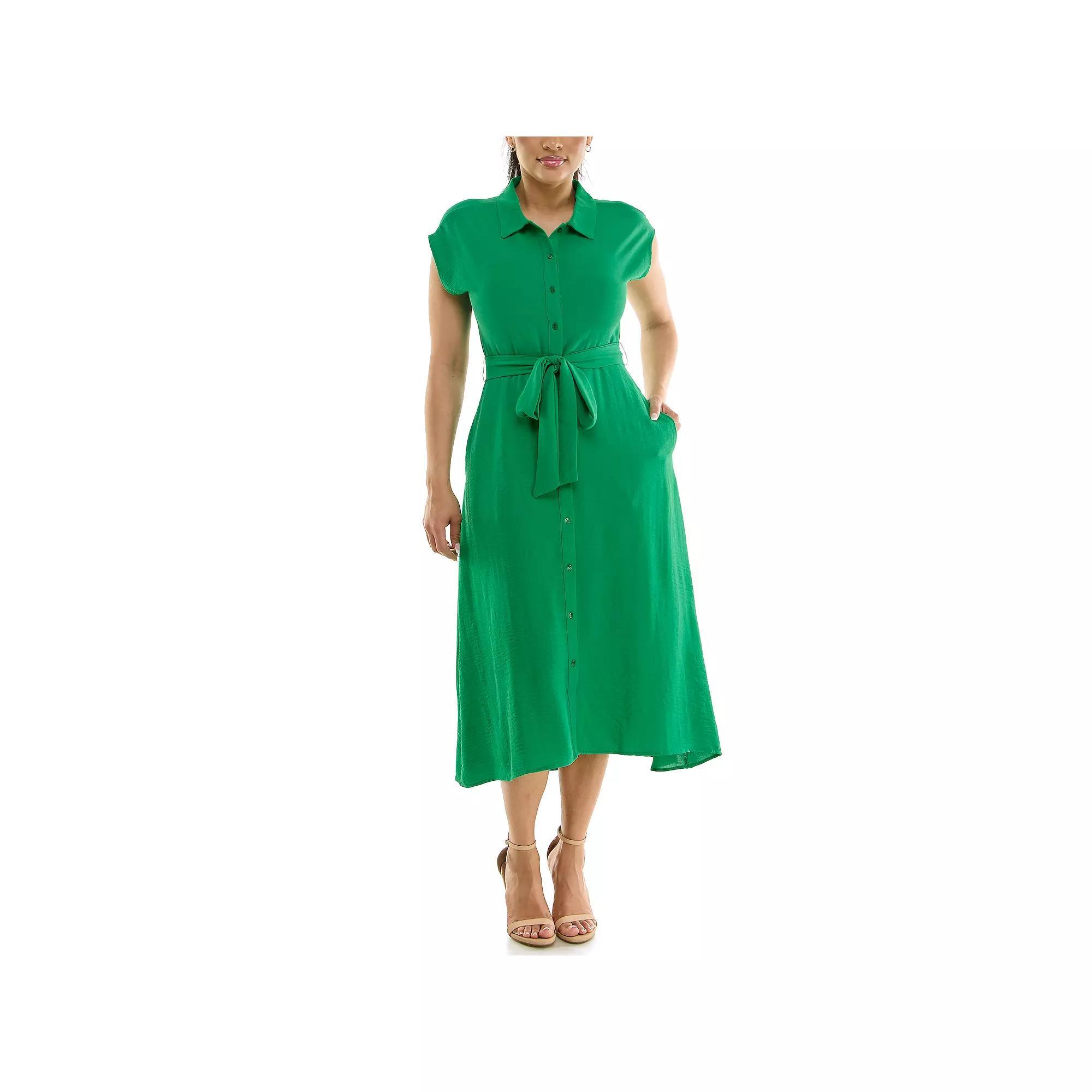Womens Nina Leonard Cap Sleeve Collard Button Dress Product Image