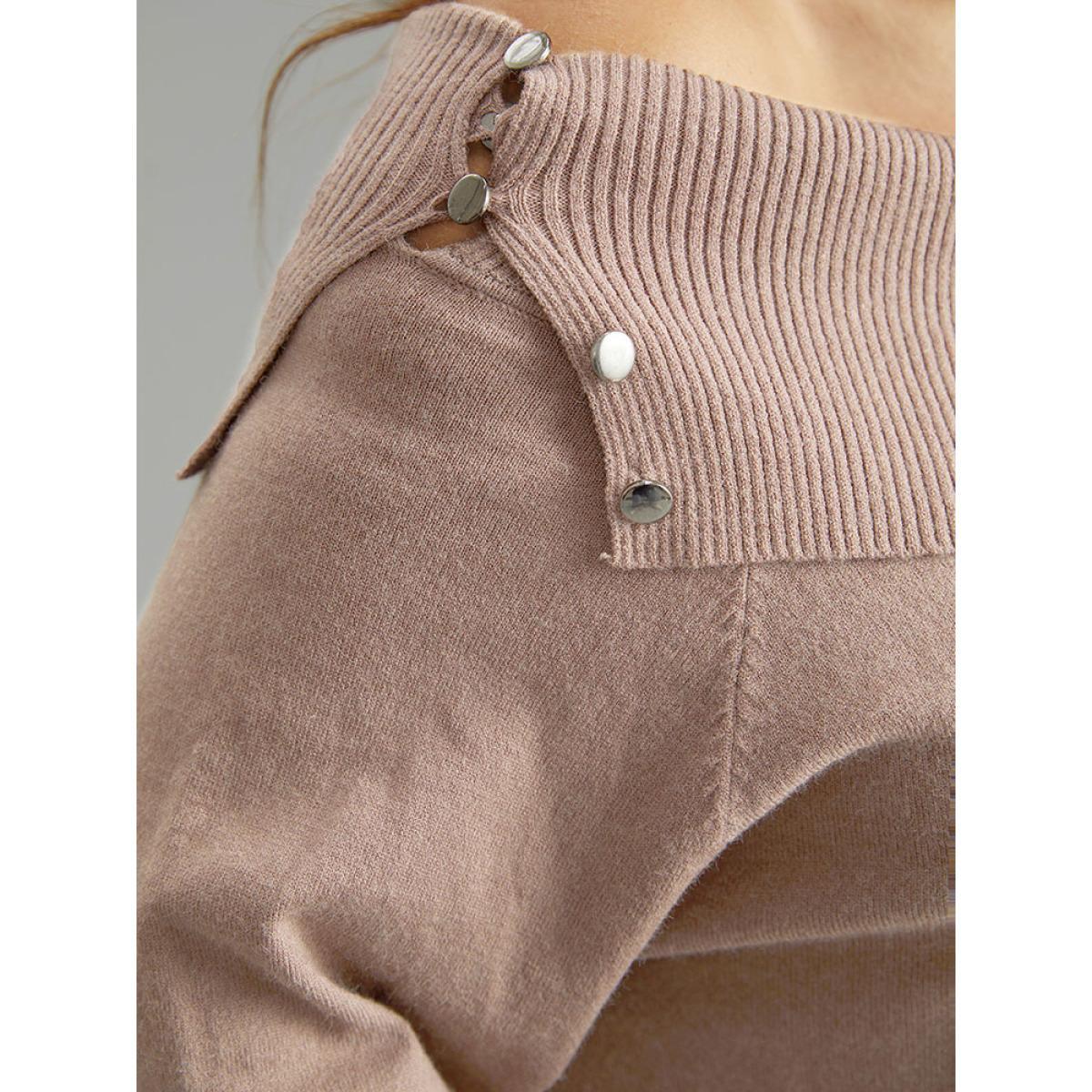 Plus Size Supersoft Essentials Anti-Pilling Off Shoulder Pullover Tan Women Casual Bodycon Long Sleeve One-shoulder neck Dailywear Pullovers BloomChic 30/6X Product Image