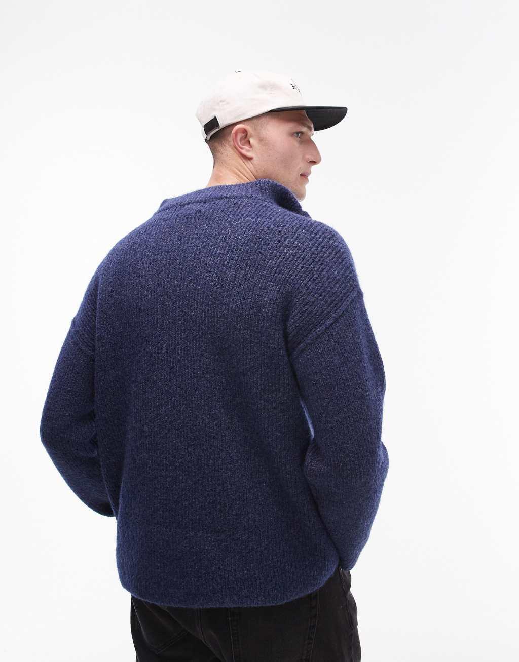 Topman oversized quarter zip sweater in navy Product Image