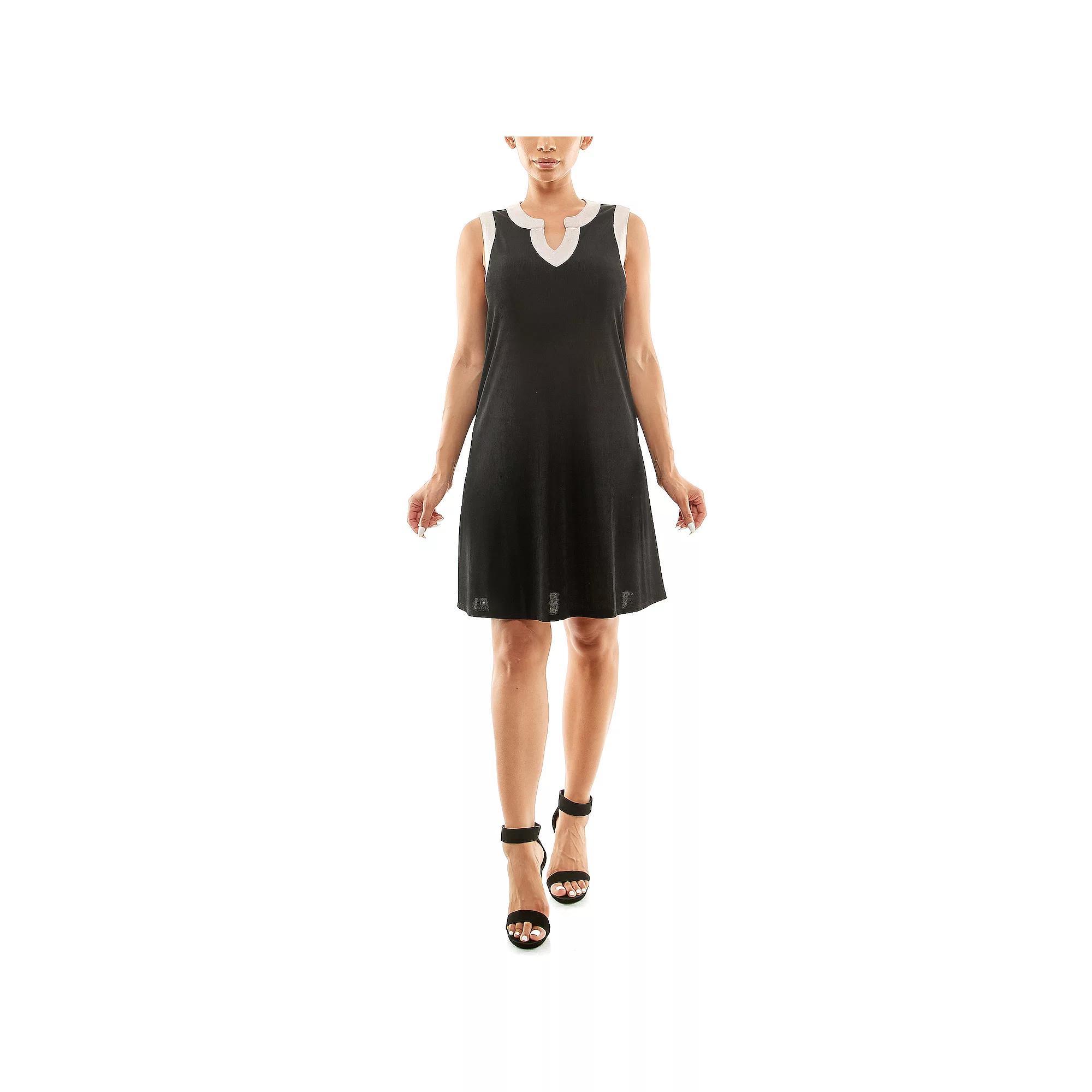 Women's Nina Leonard Mandarin Collar Dress, Size: Large, Black Shell Product Image