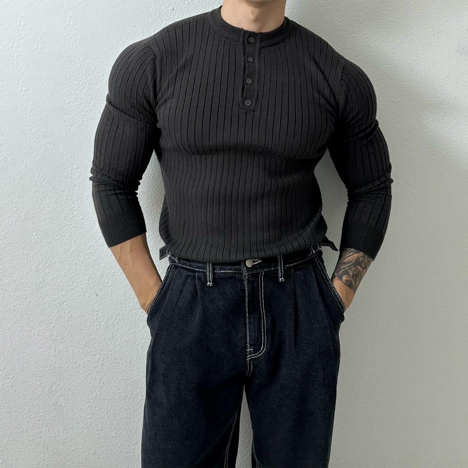 RT No. 10559 VERTICAL KNIT HENRY COLLAR LONGSLEEVE SHIRT Product Image