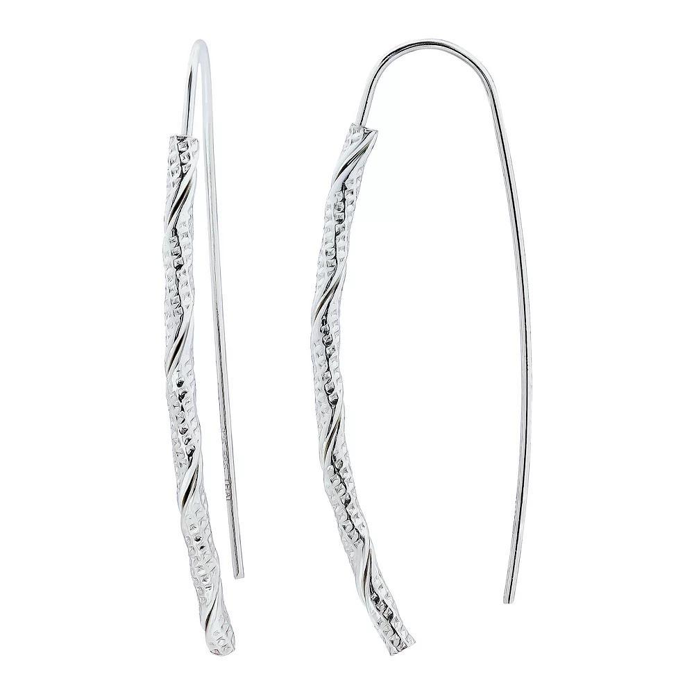 Aleure Precioso Sterling Silver Diamond Cut Linear Threader Drop Earrings, Women's, Silver Tone Product Image
