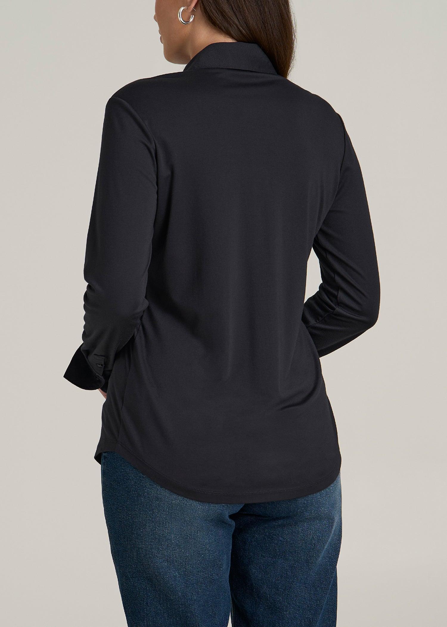Slub Knit Button Up Women's Tall Shirt in Black Product Image