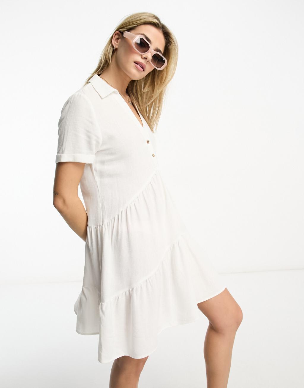 Stradivarius linen look tiered shirt mini dress Product Image