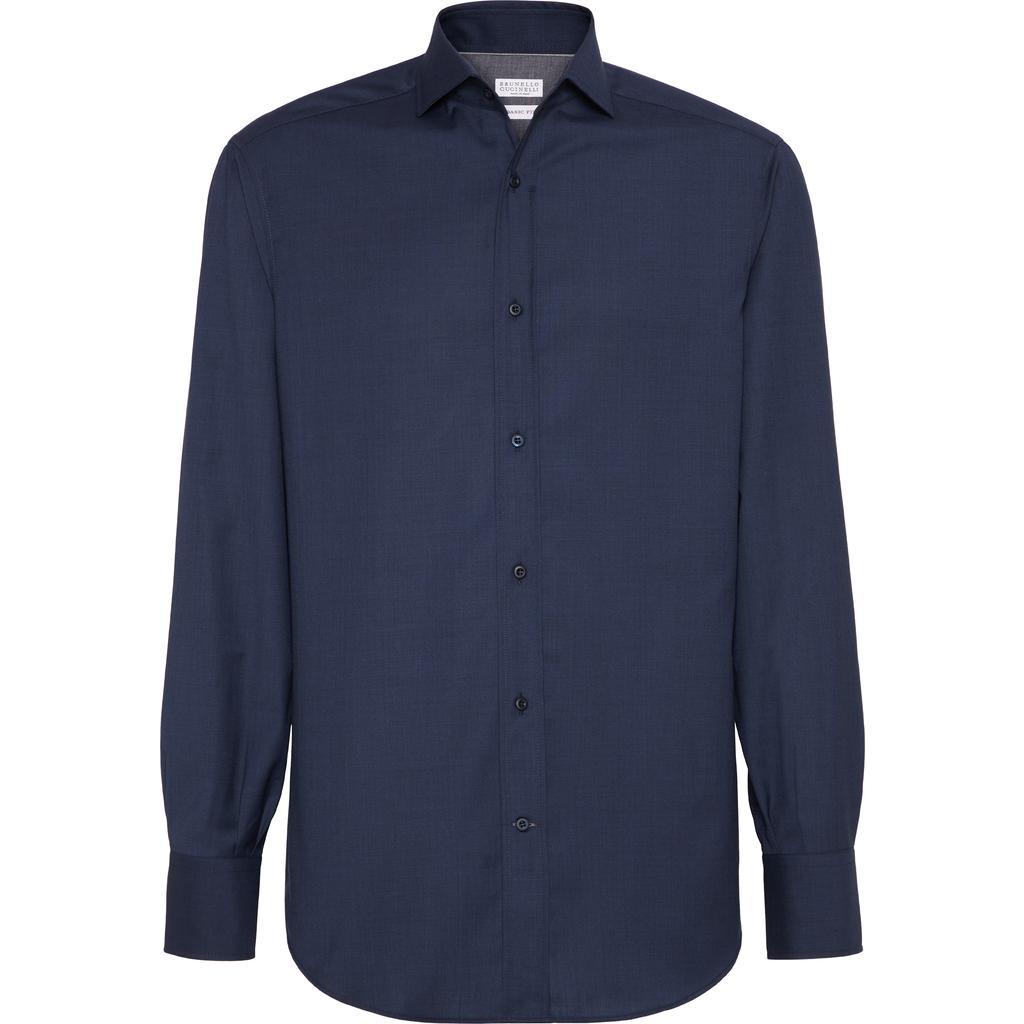 BRUNELLO CUCINELLI Men's Cotton Twill Sport Shirt In Navy Product Image