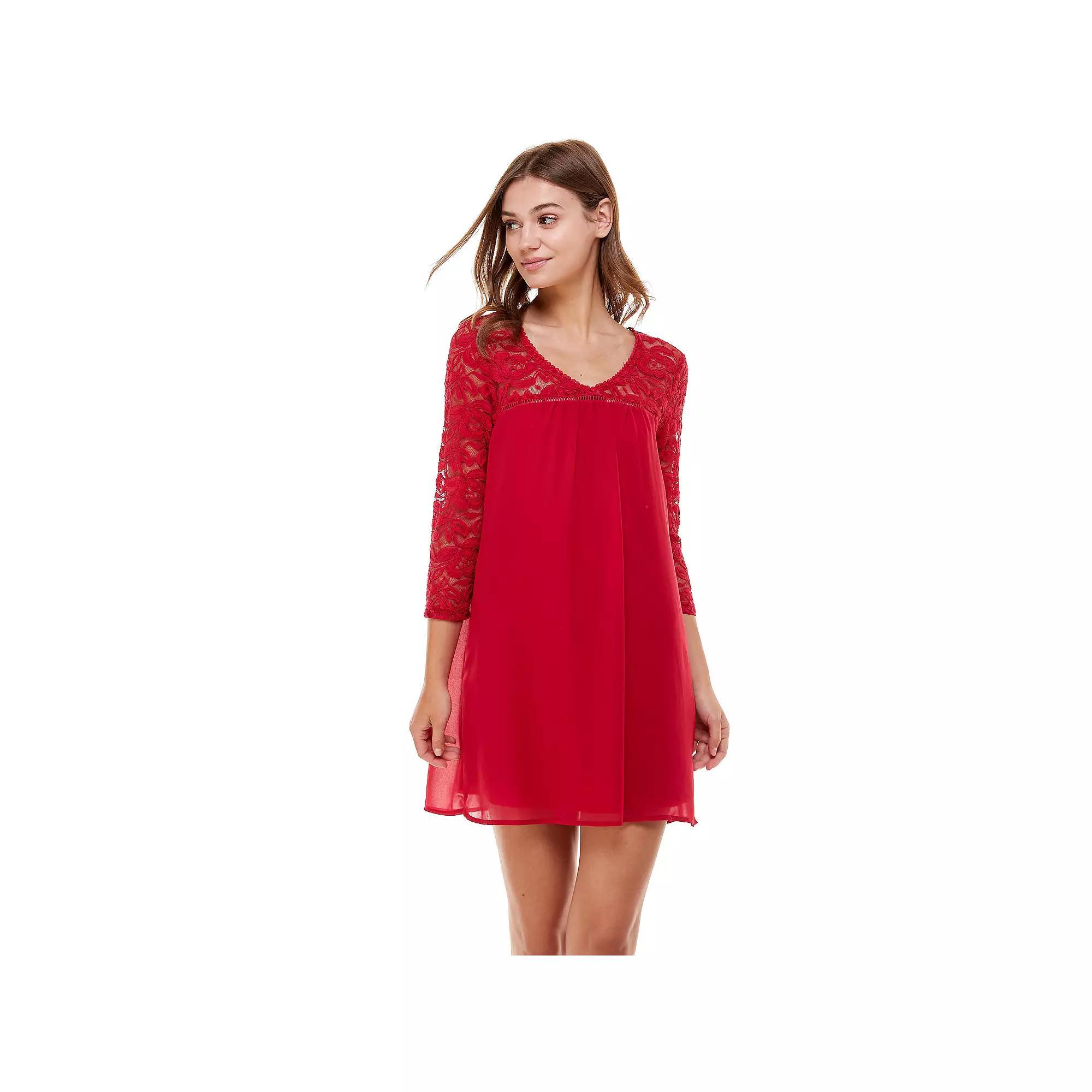 Juniors As U Wish Lace-Sleeve Shift Dress, Womens Red Product Image