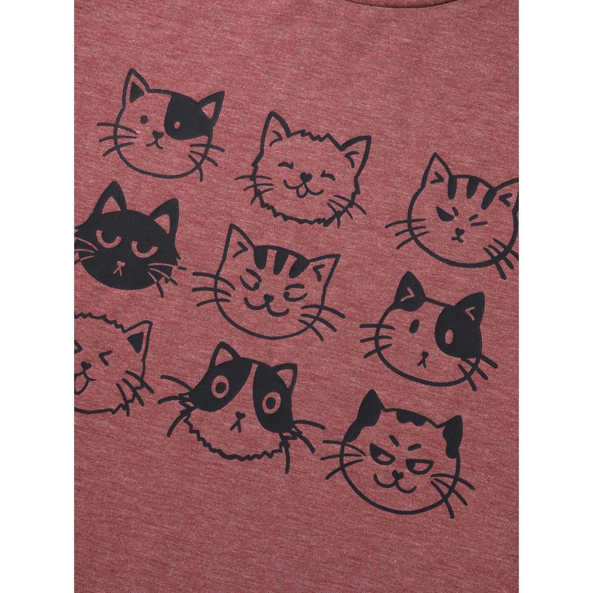Plus Size Playful Cats Print Crew Neck T-Shirt Russet Women Casual Non Animals Round Neck Everyday T-shirts BloomChic 18-20/2X Product Image