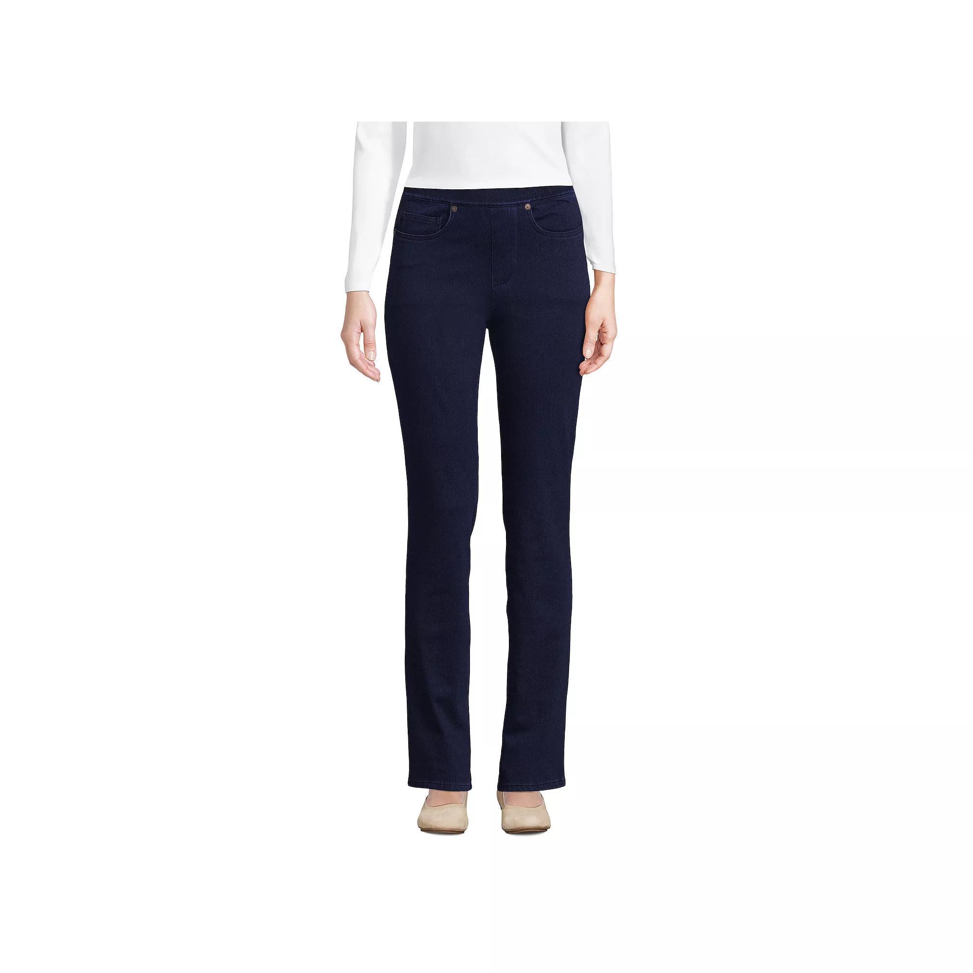 Petite Lands' End Starfish Mid-Rise Pull-On Straight Jeans, Women's, Size: Medium Petite, Medium  Blue Product Image