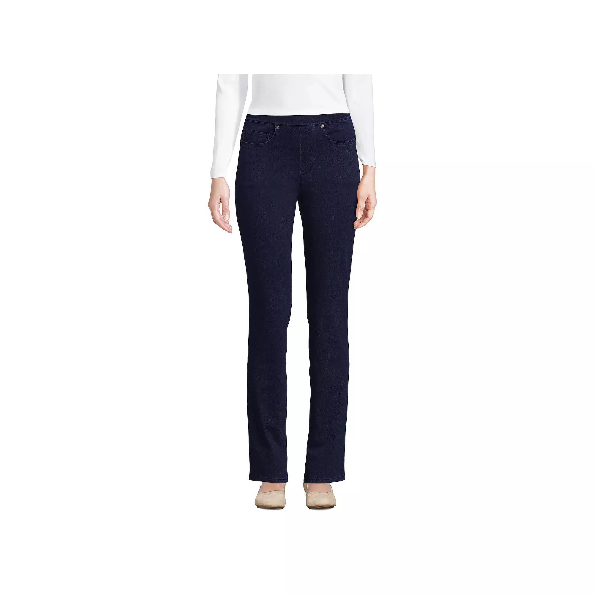 Petite Lands' End Starfish Mid-Rise Pull-On Straight Jeans, Women's, Size: Medium Petite, Medium  Blue Product Image