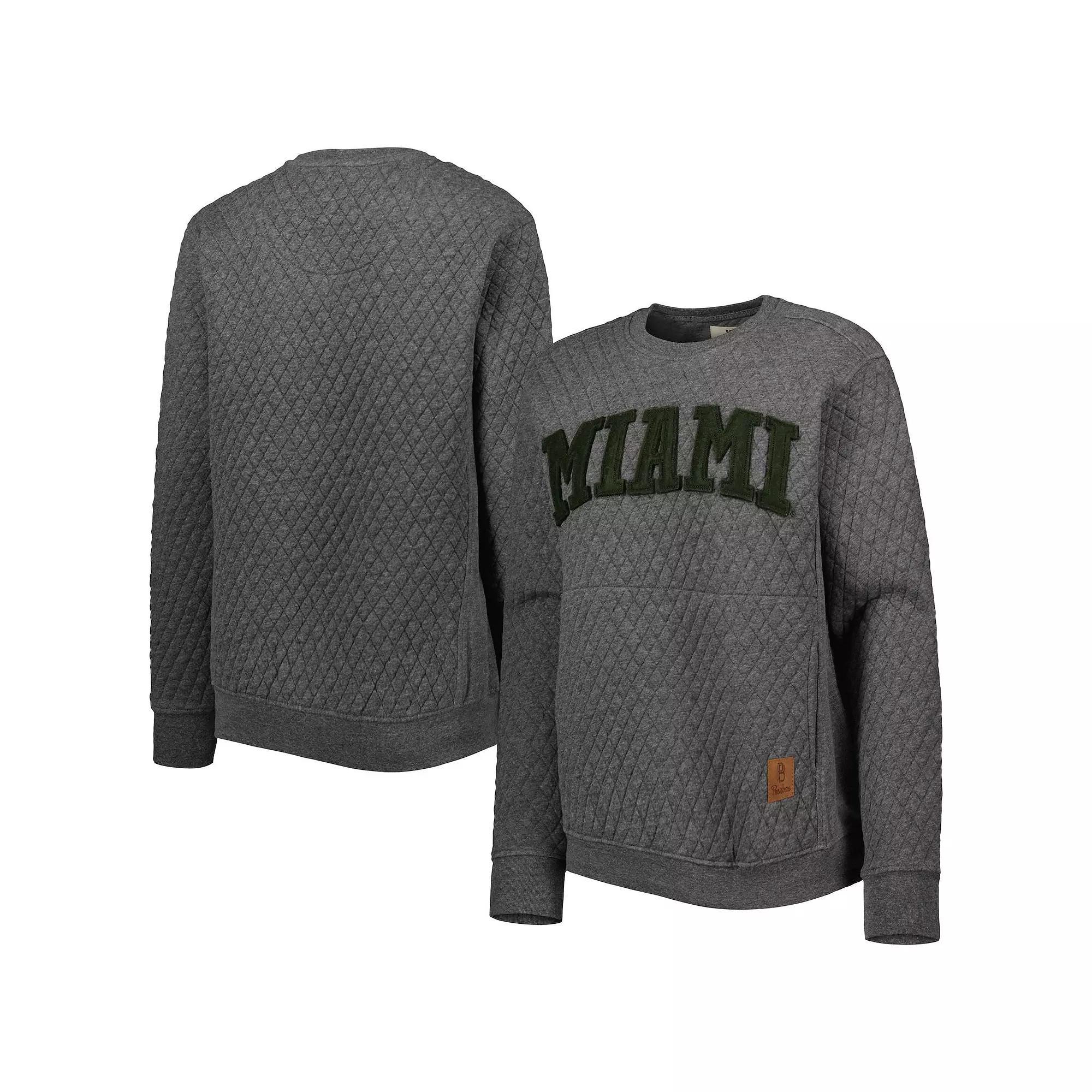 Women's Pressbox Heather Charcoal Miami Hurricanes Moose Quilted Pullover Sweatshirt, Size: Medium Product Image