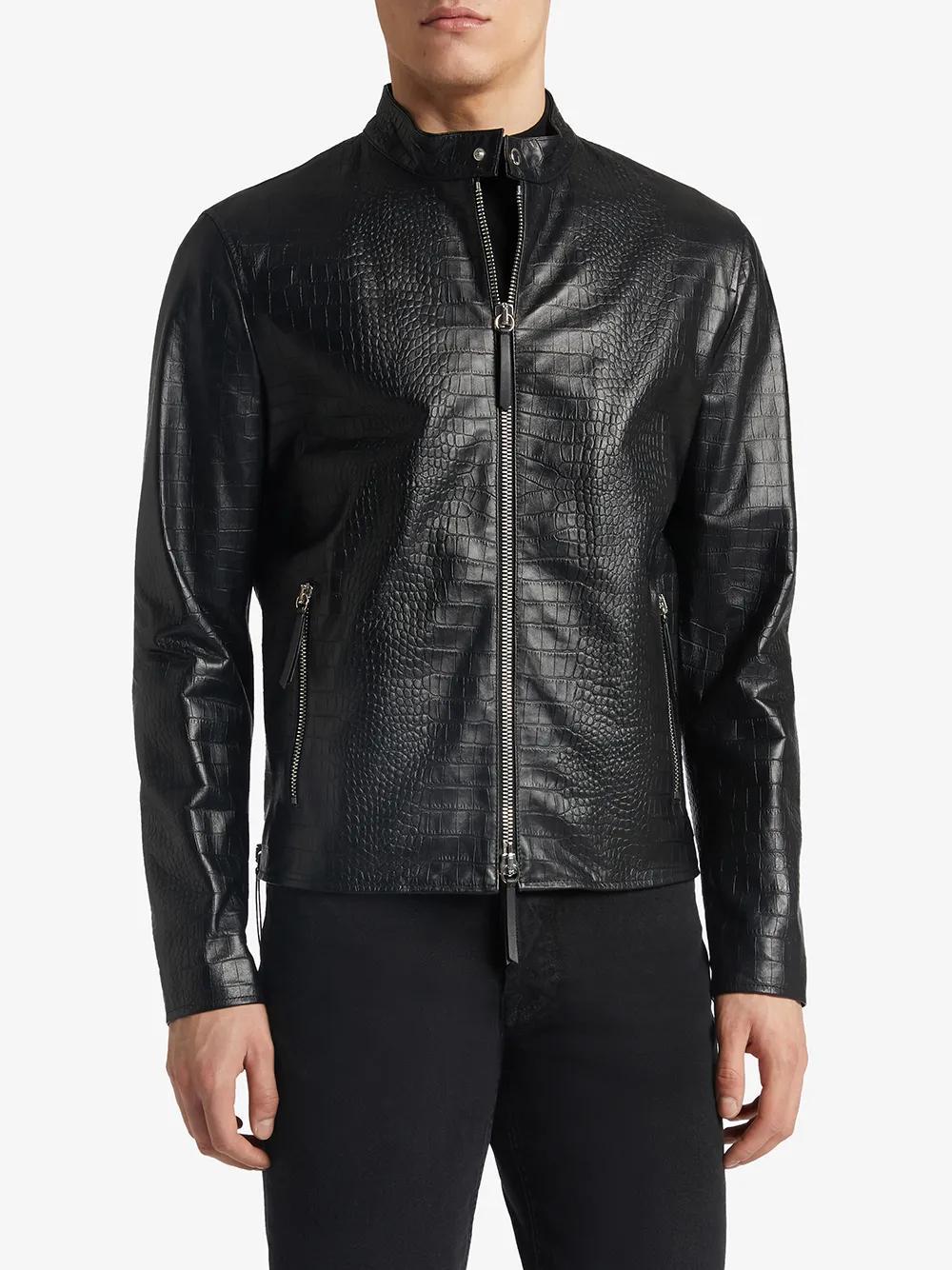 snakeskin effect leather jacket  Product Image