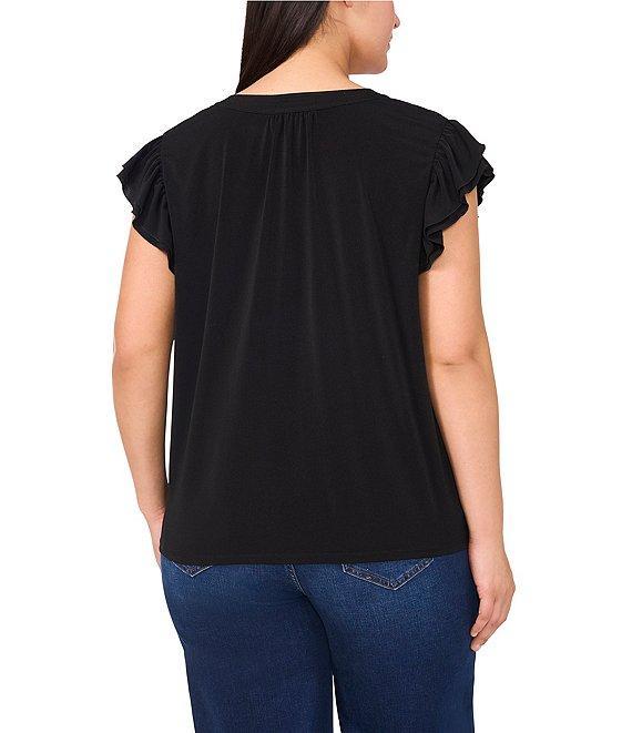 CeCe Plus Size Split Round Neck Flutter Cap Sleeve Blouse Product Image