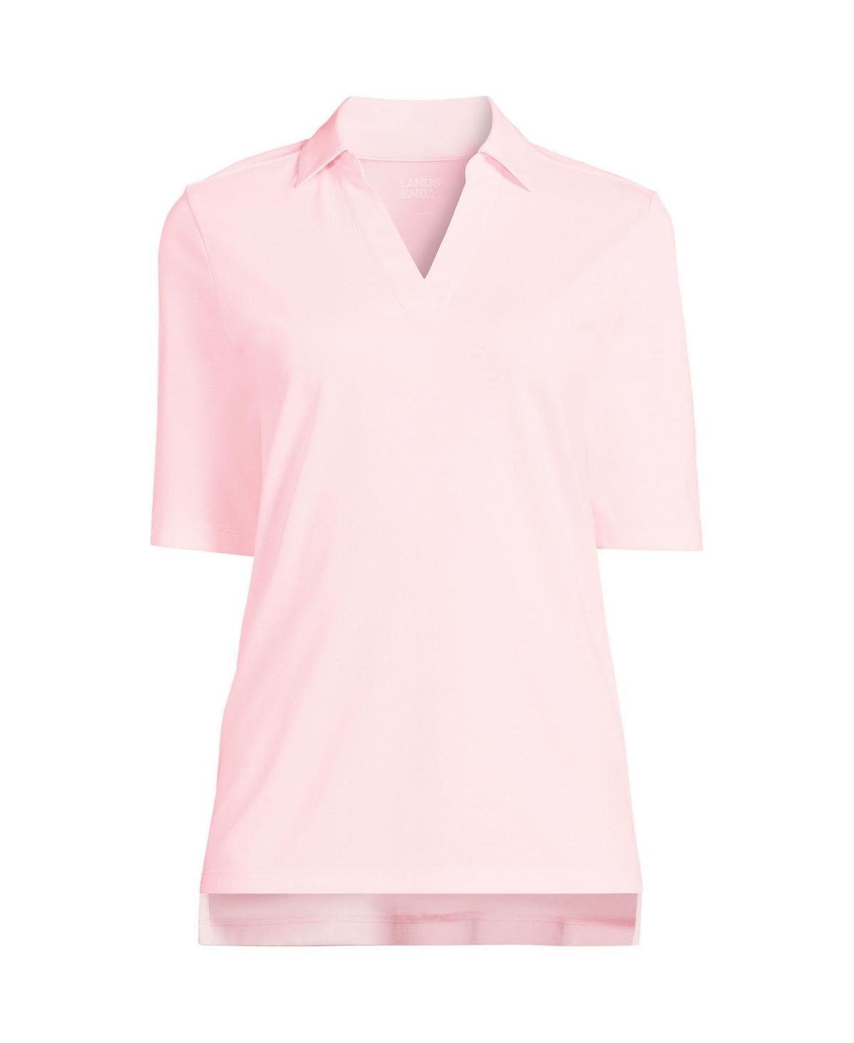 Women's Lands' End Performance Elbow Sleeve Pique Polo Top, Size: Medium, Black Product Image