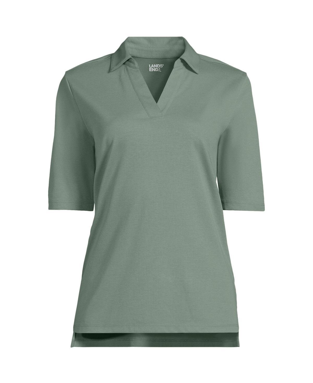 Women's Lands' End Performance Elbow Sleeve Pique Polo Top, Size: Medium, Black Product Image