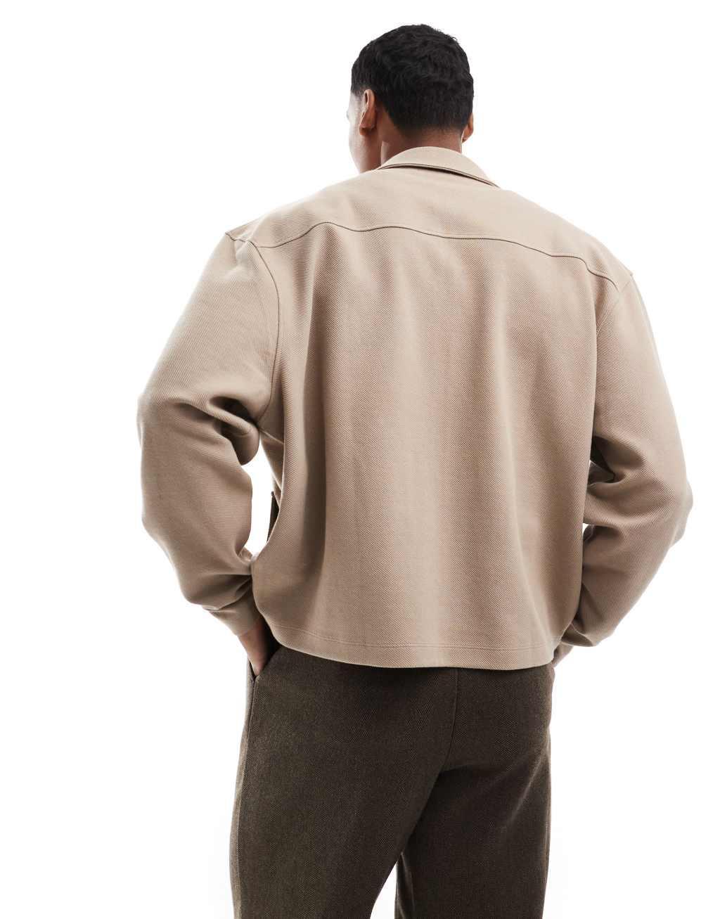 ASOS DESIGN oversized shacket in stone Product Image