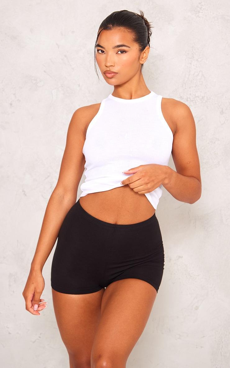 Basic Black Cotton Blend High Waist Hot Pants Product Image