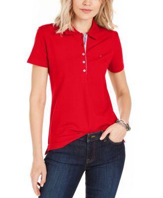 Tommy Hilfiger Solid Short Sleeve Polo Women's Clothing Product Image
