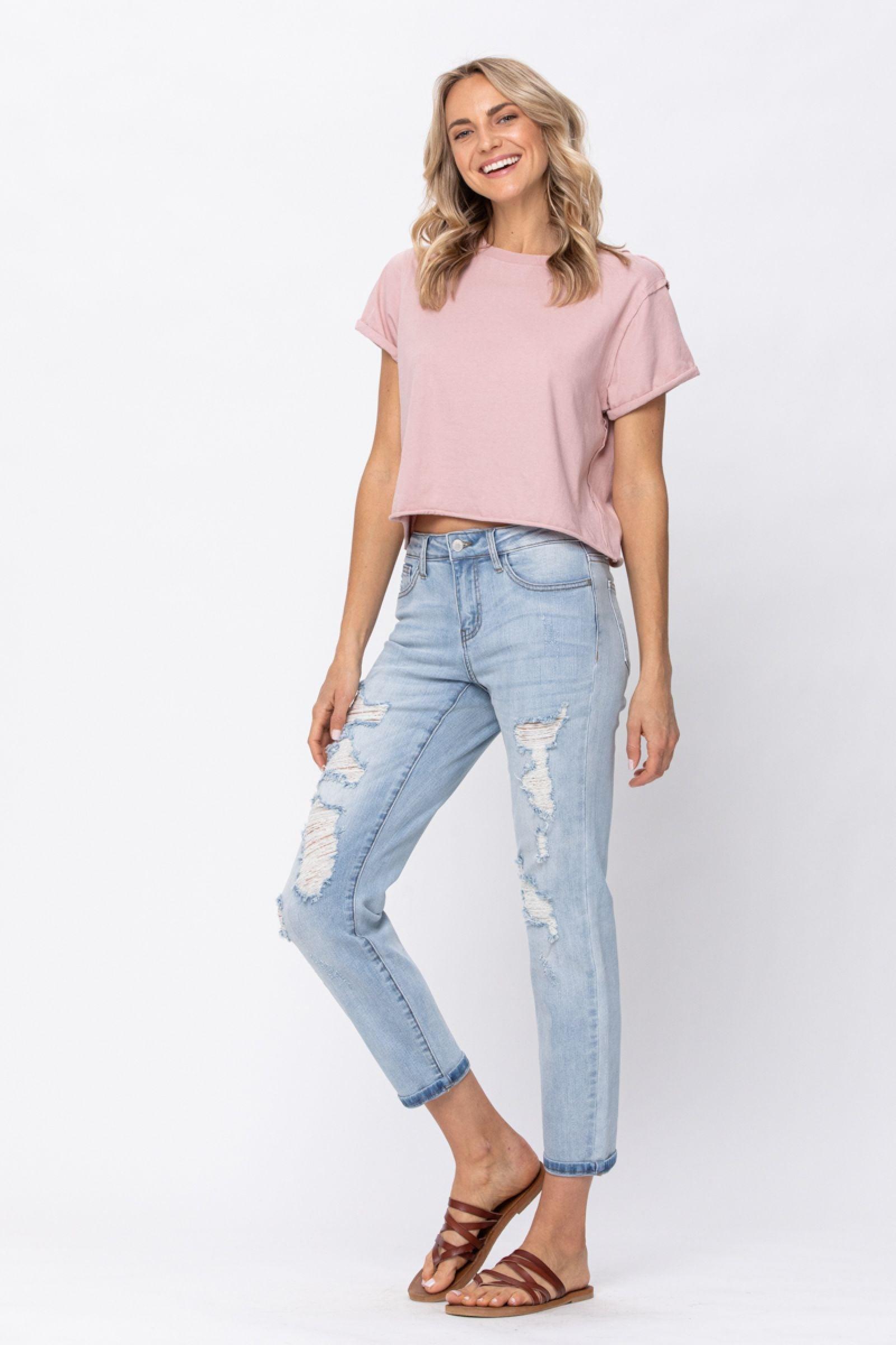 8878   Brittany Mid-Rise Destroyed Boyfriend Judy Blue Jeans Product Image