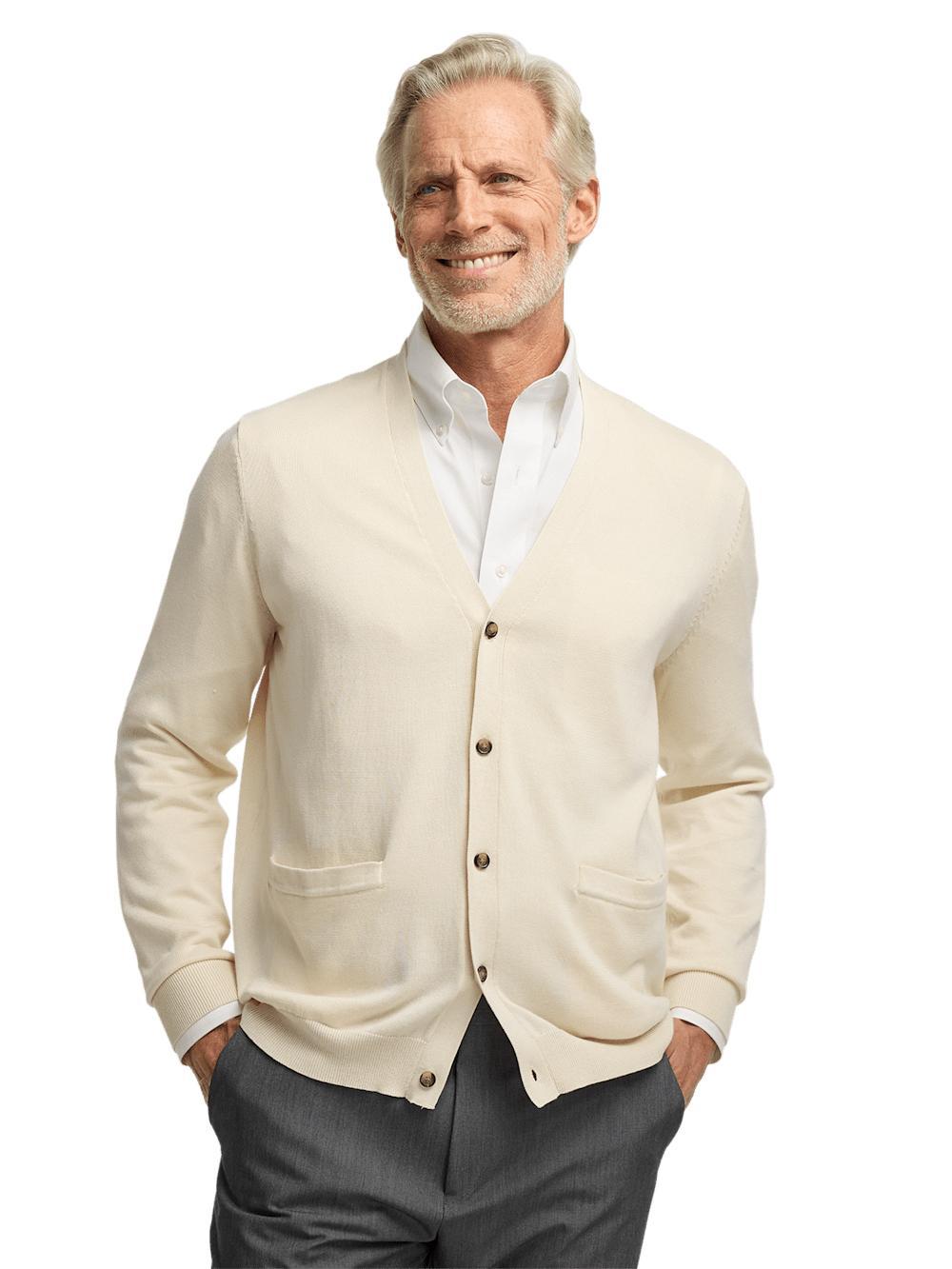 Supima Cotton Button Front Cardigan - Ivory Product Image
