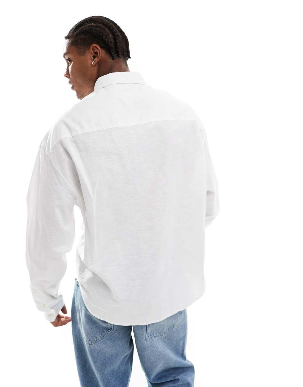 ASOS DESIGN 90s oversized linen blend shirt in white | ASOS Product Image