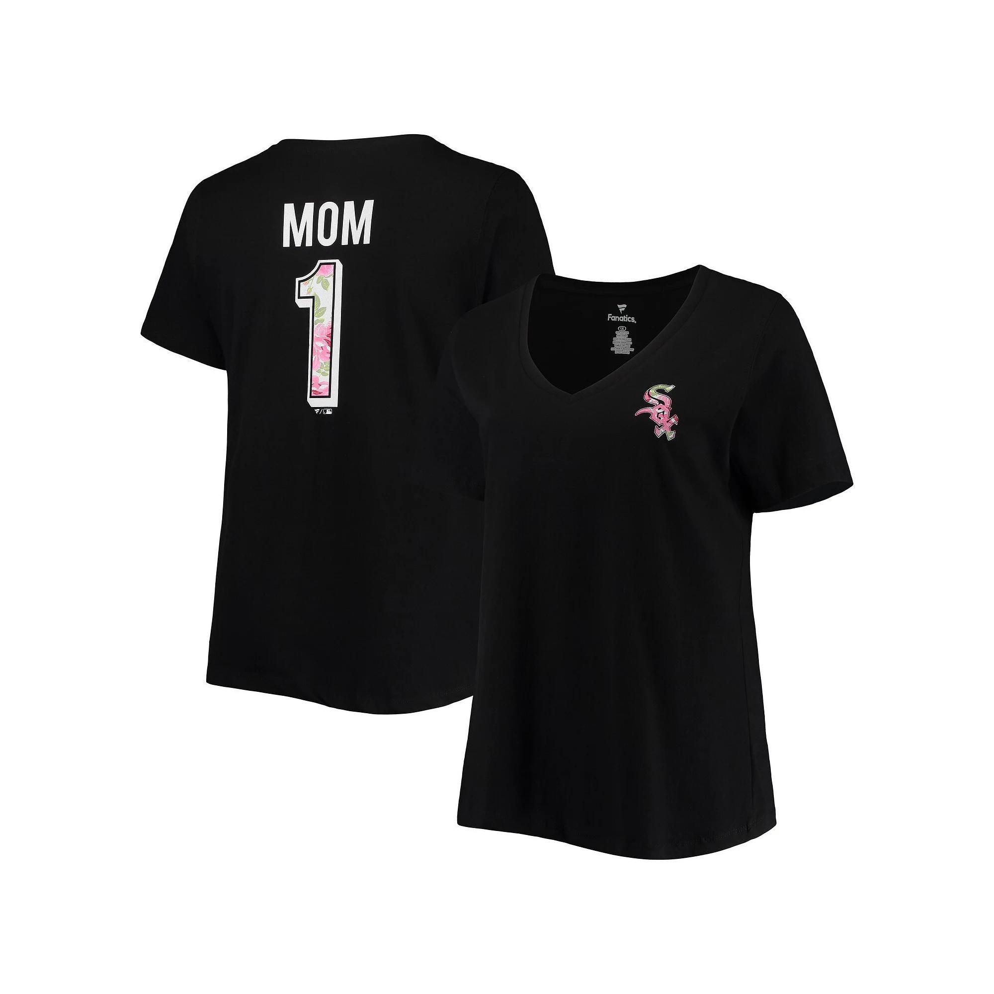 Women's Black Chicago White Sox Plus Size #1 Mom 2-Hit V-Neck T-Shirt, Size: 3XL Product Image