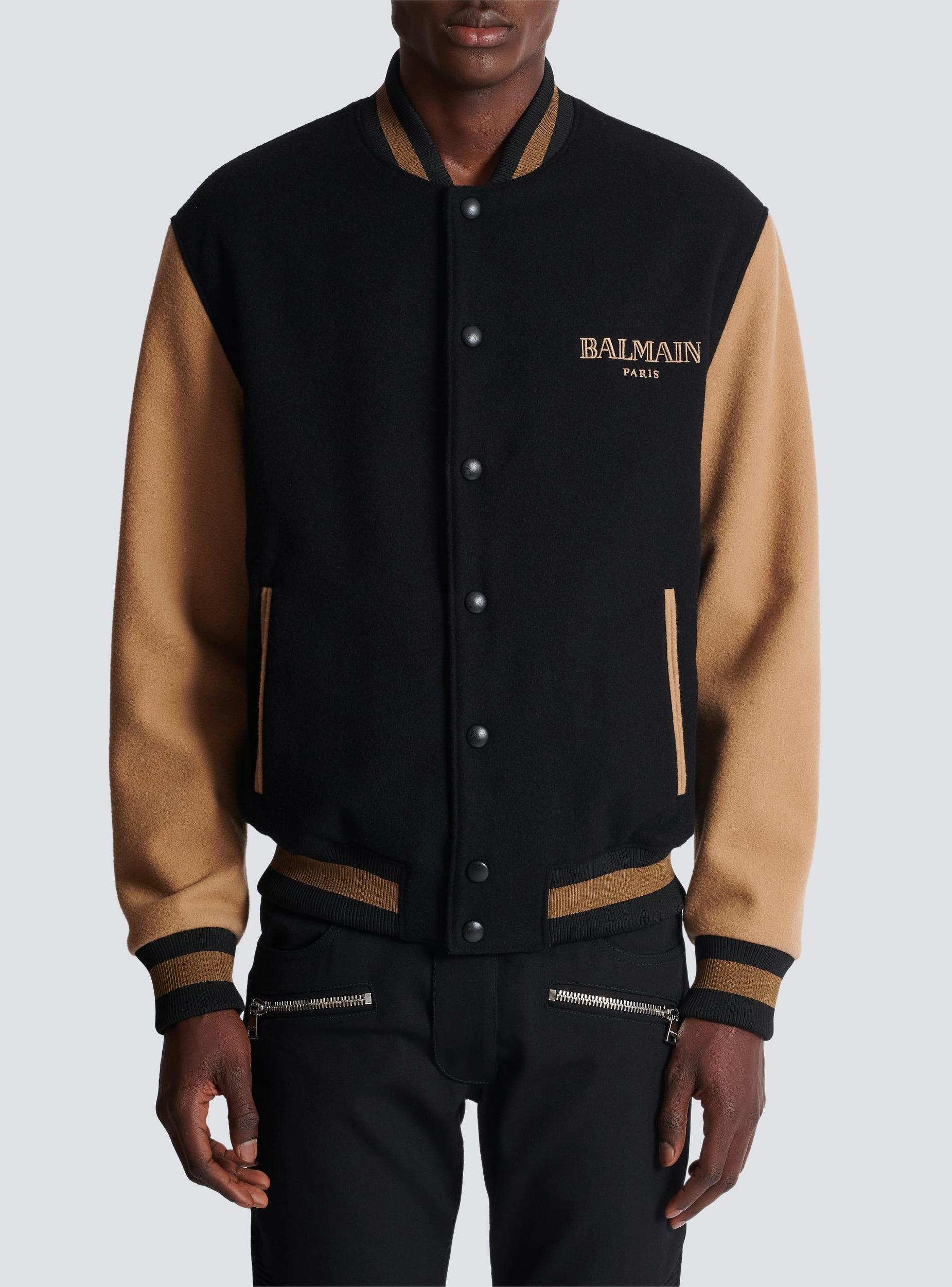 Two-tone wool and cashmere varsity jacket Product Image