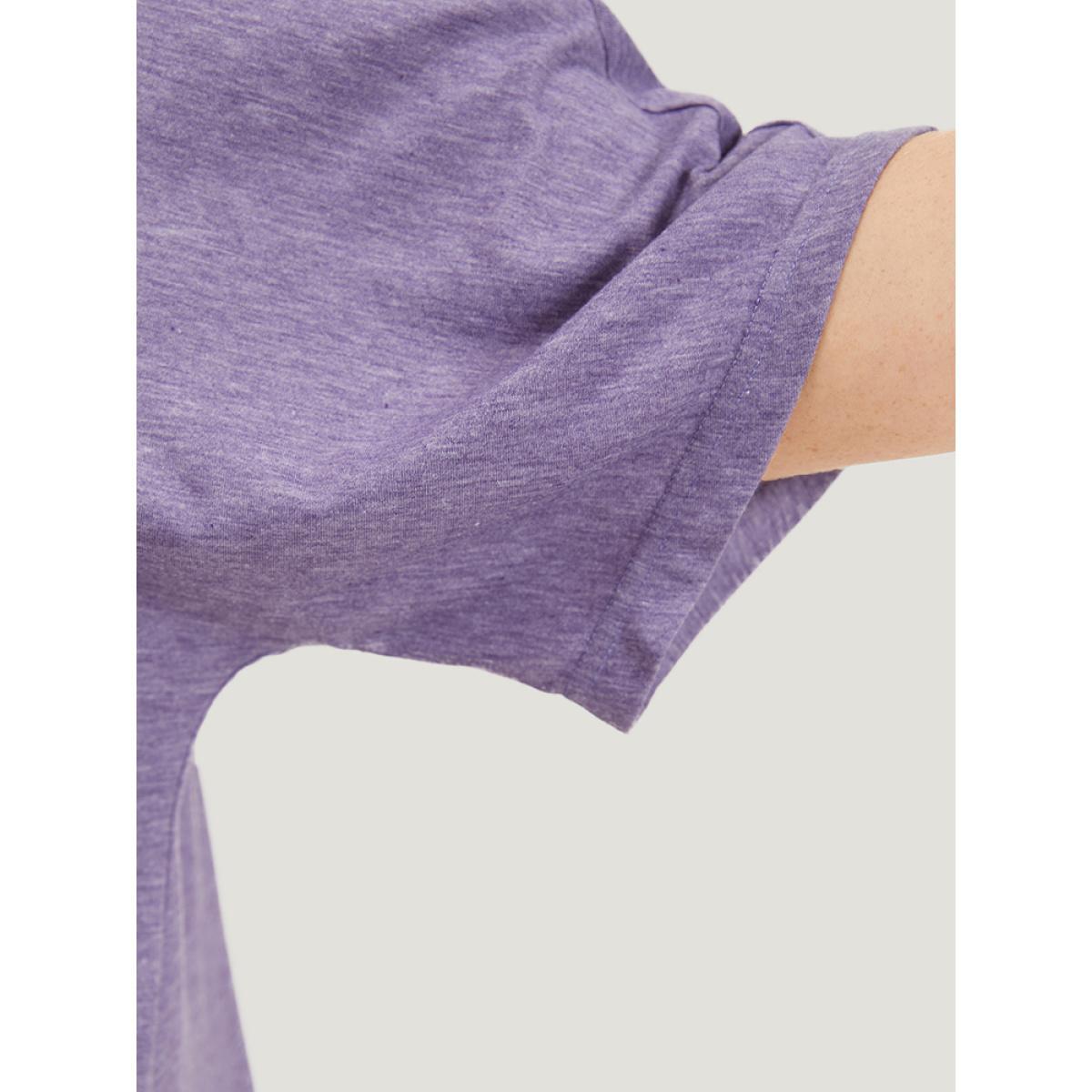 Plus Size Solid Heather Keyhole Neck Dolman Sleeve T-shirt Heather Women Casual Heather Plain V-neck Loose Dailywear T-shirts BloomChic 14-16/1X Product Image