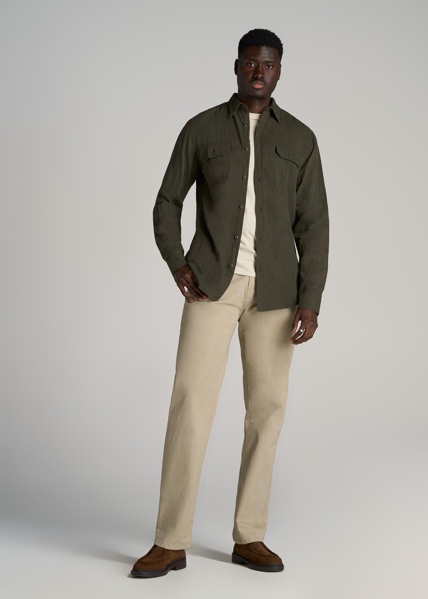 LJ&S Double Weave Shirt for Tall Men in Vintage Thyme Green Product Image