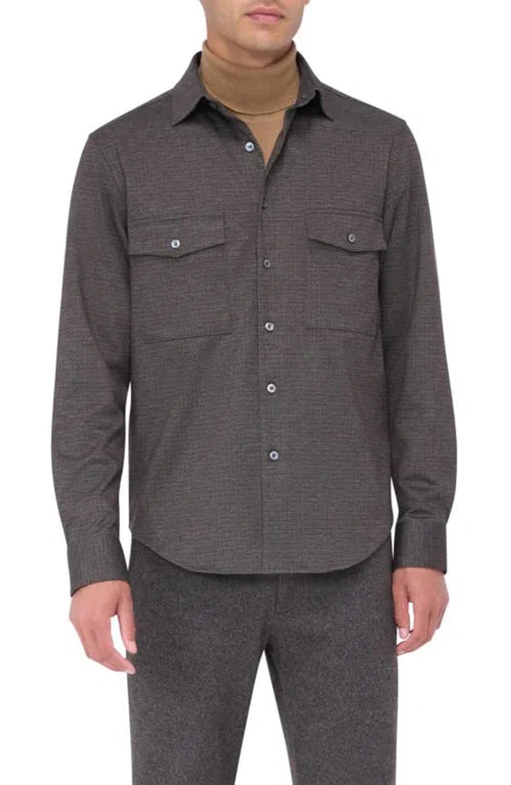 BUGATCHI Men's Textured Knit Overshirt In Truffle Product Image